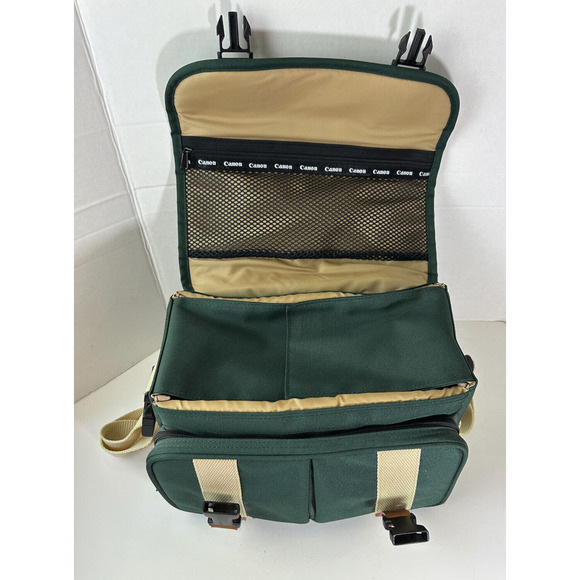 Retro Canon Camera Bag Organizer Green Pockets Shoulder Strap DSLR Carry Case - Picture 10 of 15